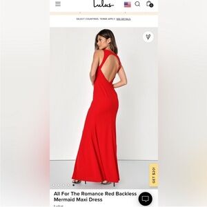 Lulu's All For The Romance Red Backless
Mermaid Dress. NWT, size Medium